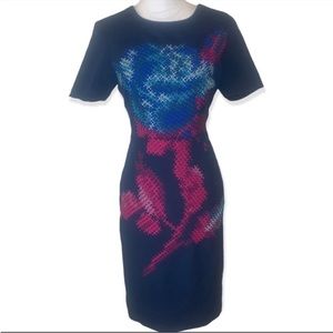 Pankaj & Nidhi Anthropologie Navy & Puzzle Pieced Floral Embroidered Dress